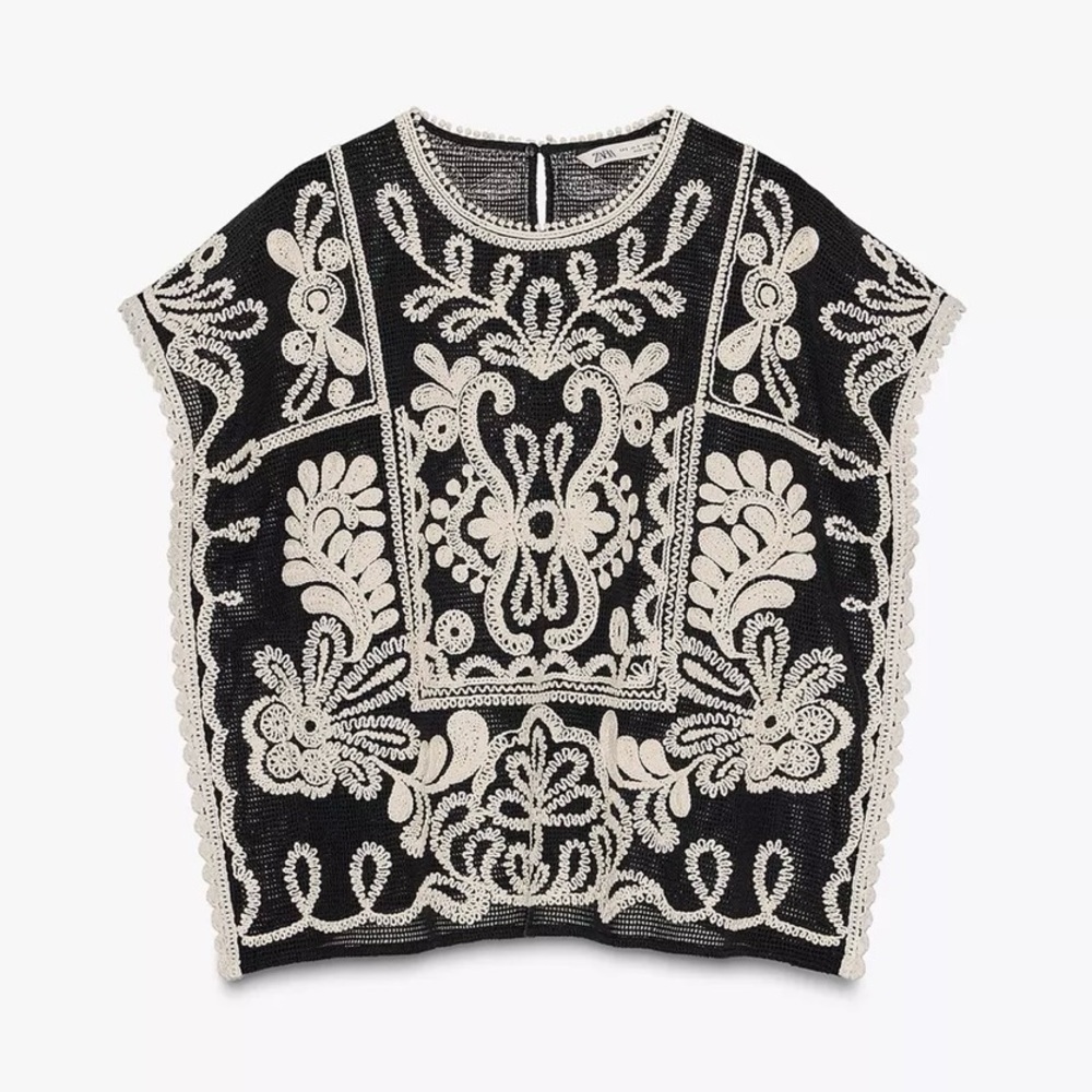 New ZARA ZW Collection Contrast Crochet Top - Picture 8 of 10